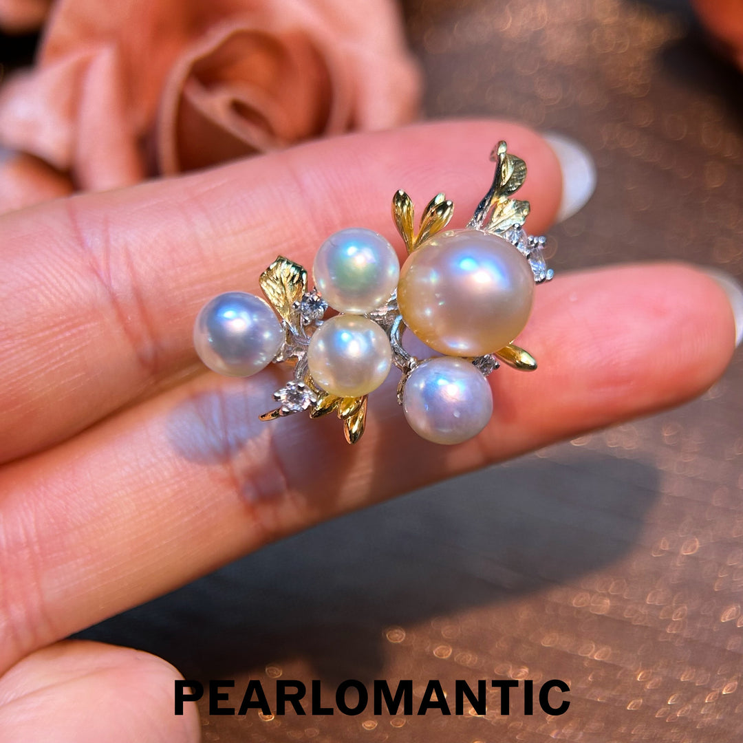 [Designer's Choice] South Sea & Akoya Pearl Double-Tone Flower Charm Rings