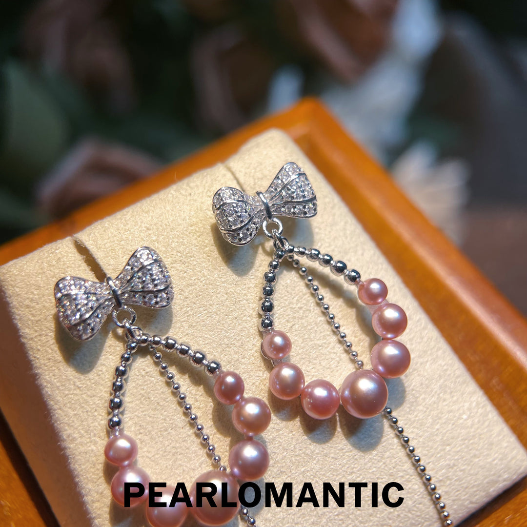 [Everyday Essentials] Freshwater Pearl 2-5mm Purple Bowtie Earrings w/ S925 Silver