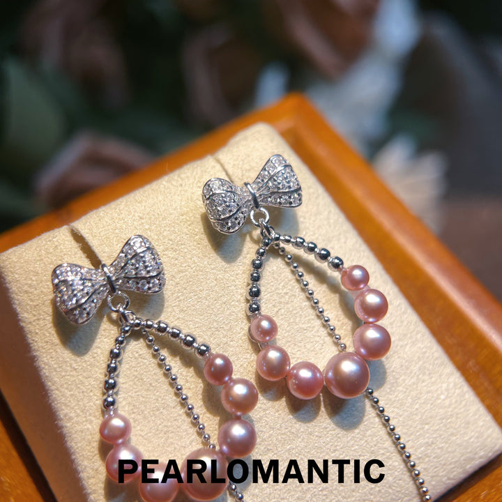 [Everyday Essentials] Freshwater Pearl 2-5mm Purple Bowtie Earrings w/ S925 Silver