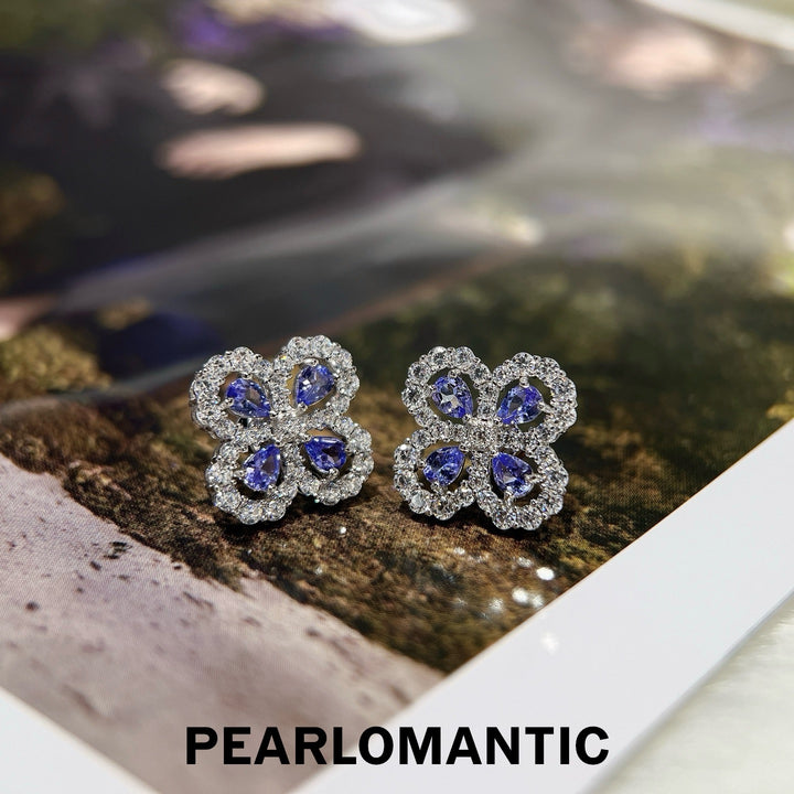 [618 Sale] 1.2ct Tanzanite Four Leaf Clover Stud Earrings w/ S925 Silver