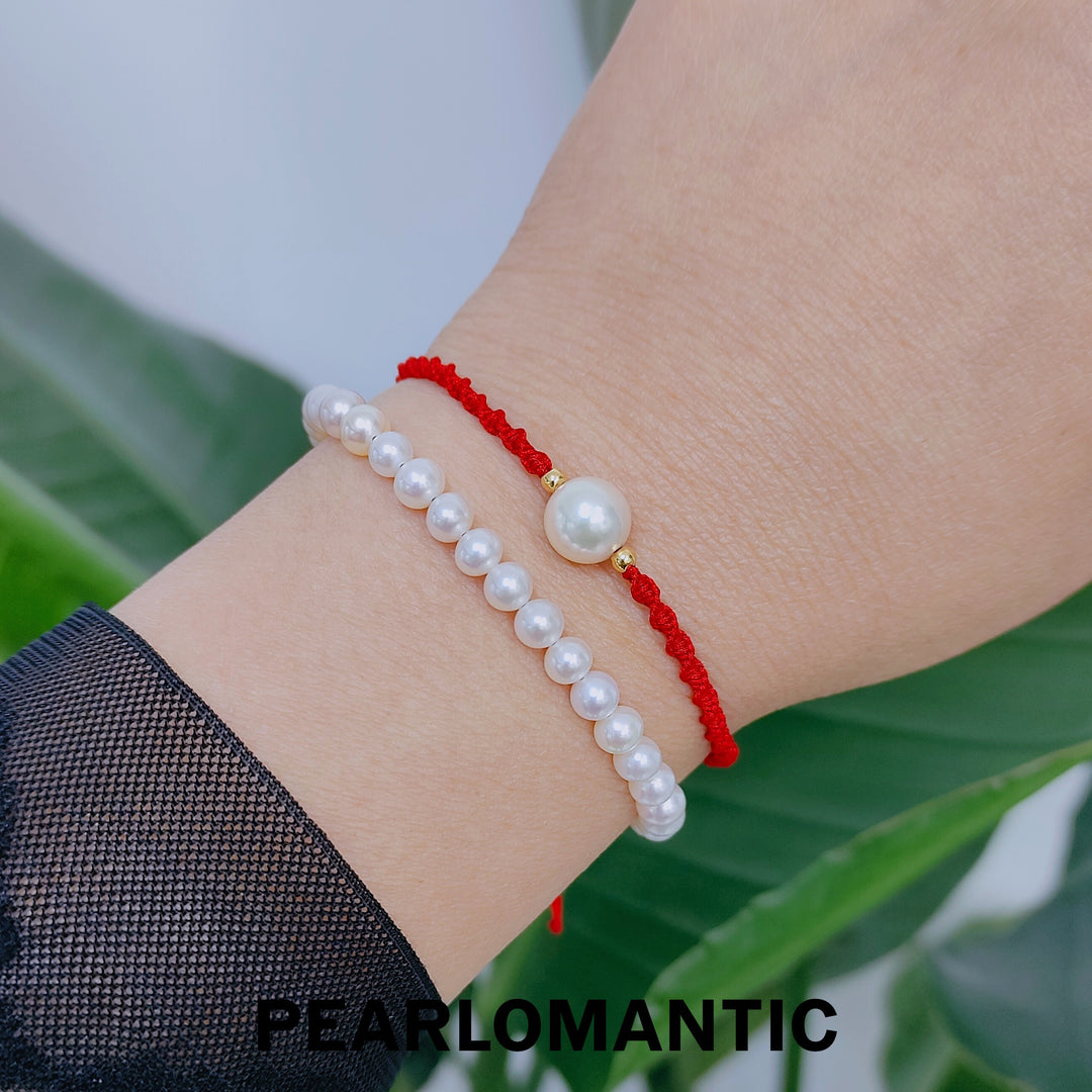 [Fine Jewelry] 18k Gold & Akoya Pearl 8-8.5mm Adjustable Red-Line Bracelets