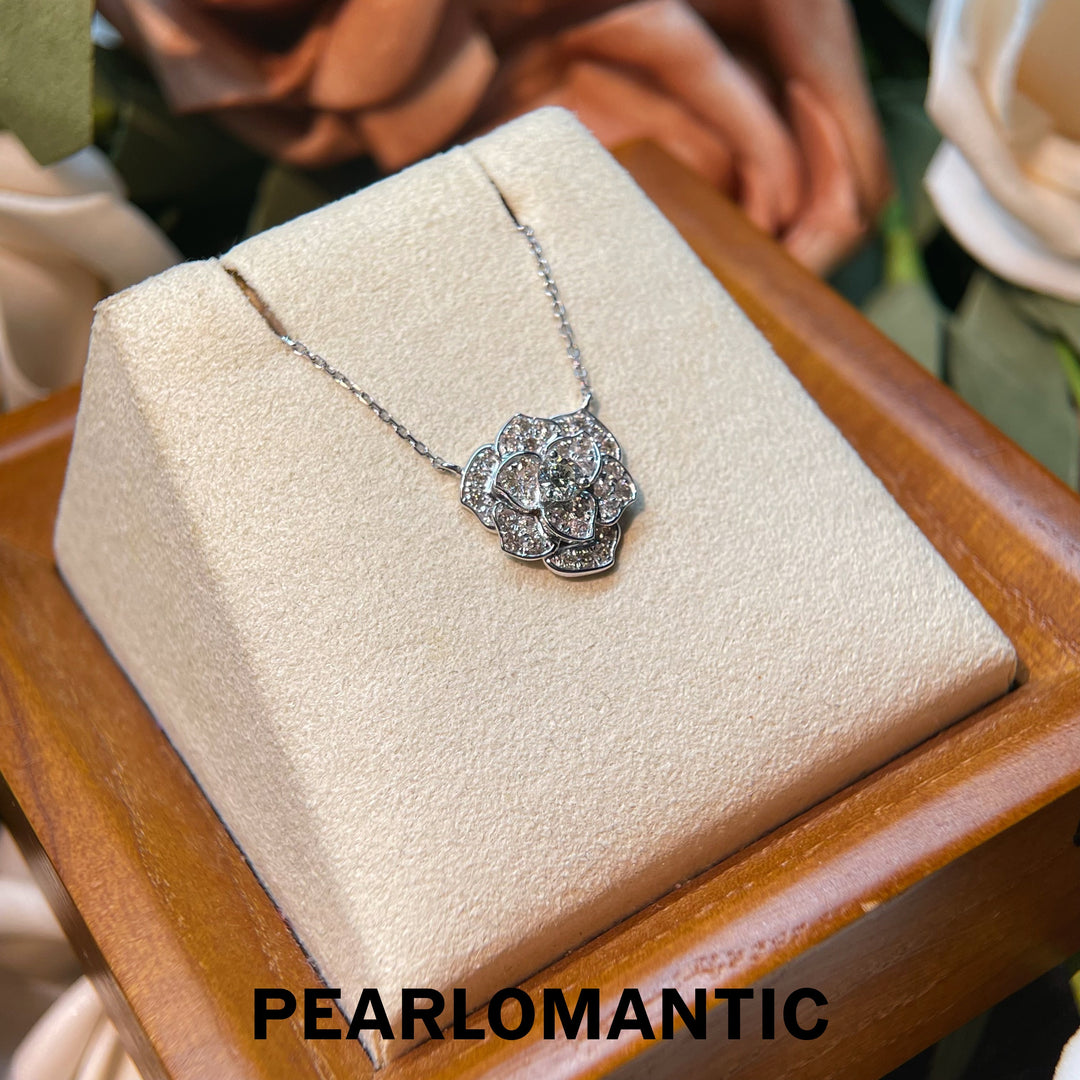 [Fine Jewelry] 18K White Gold Diamond Rose Bloom Adjustable 45cm Necklace