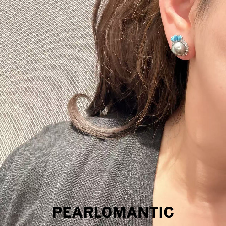 [Designer’s Choice] Ocean Bloom 10–11mm 4A Tahitian Pearl Floral Halo Stud Earrings