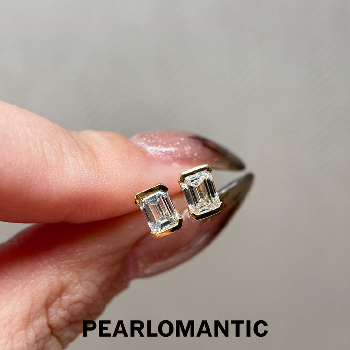 [Fine Jewelry] 18k Gold &amp; Lab-Grown Diamonds Emerlad Cut 0.5+0.5ct Earring Studs