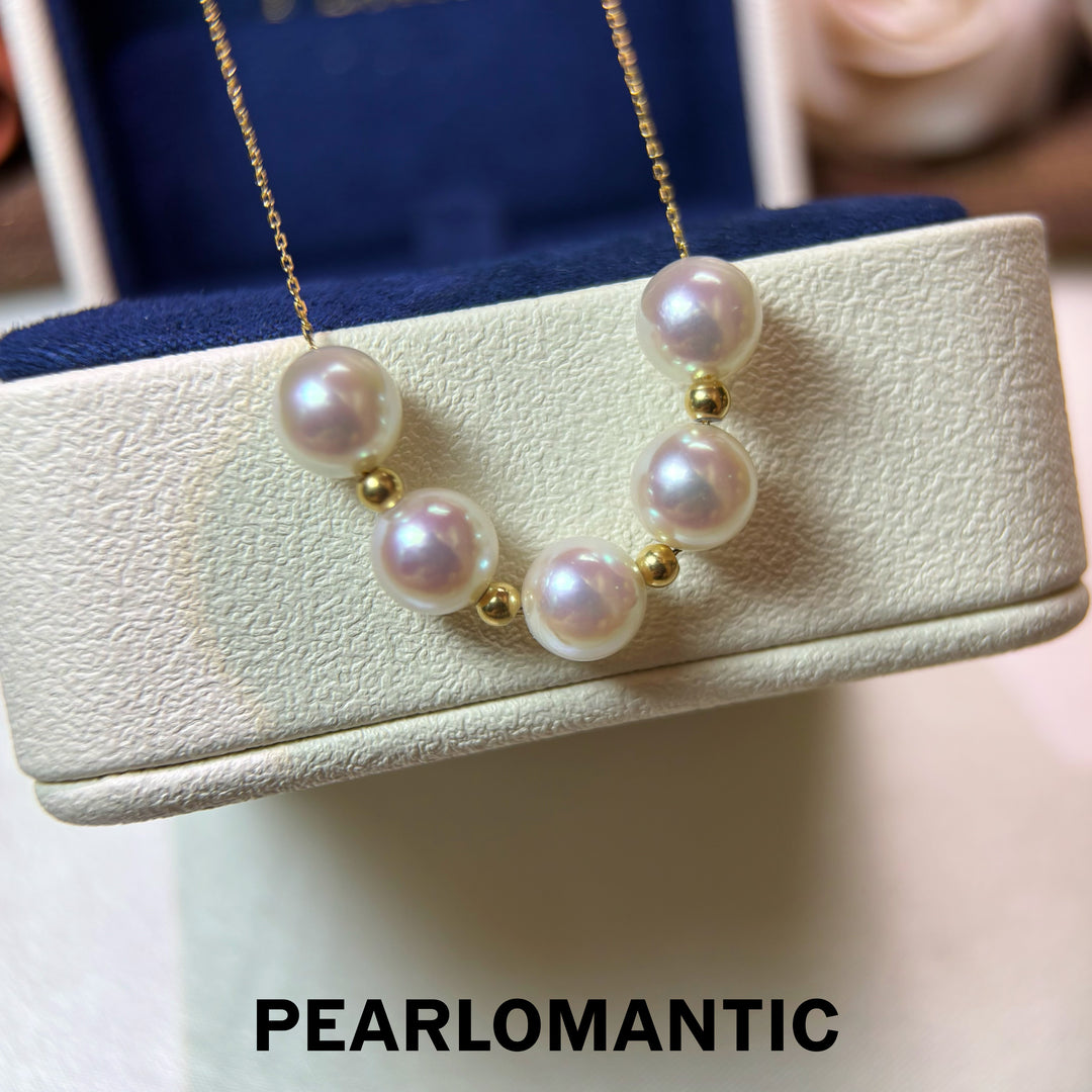 [Fine Jewelry] Rosy Harmony 7.5–8mm 5A Akoya Rose Pearl 18K Gold Five-Pearl Necklace