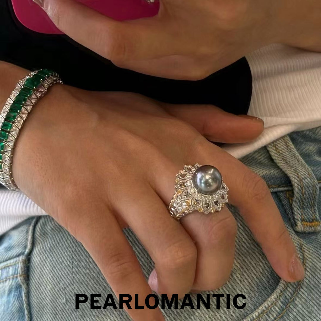 [Designer's Choice] Tahitian Black Pearl Buccellati-Inspired Pearl Ring Size Adjustable