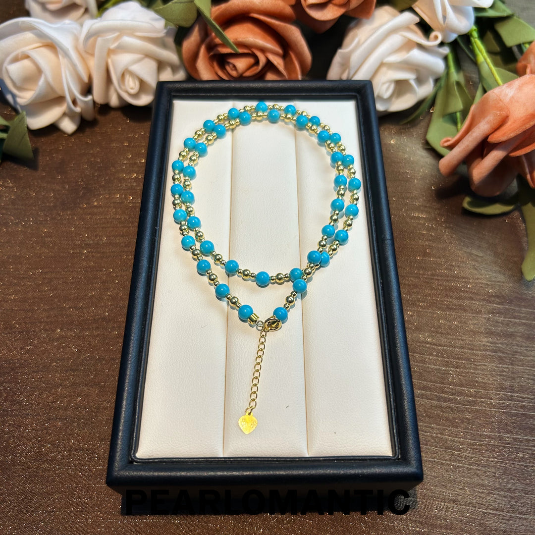 [Fine Jewelry] 18k Gold & Arizona Turquoise 4-4.5mm Spaced Starry Adjustable Necklace