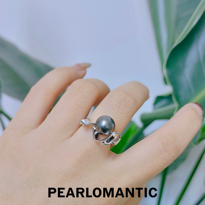 [Designer's Chioce] Tahitian Black Pearl Graceful Wrap S925 Silver Adjustable Ring