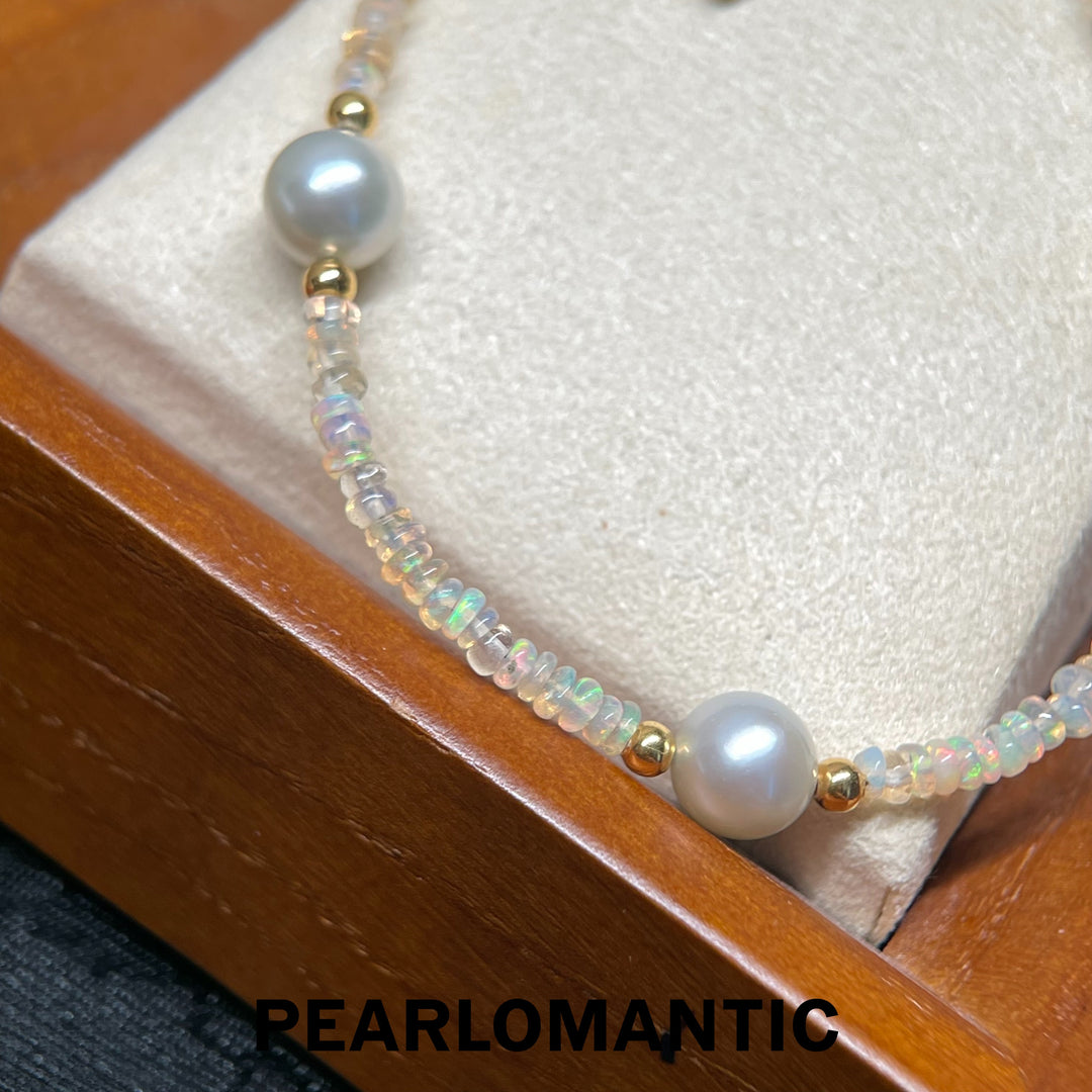 [618 Sale] Opal &amp; Silver Blue Pearl Necklace Bracelet Set