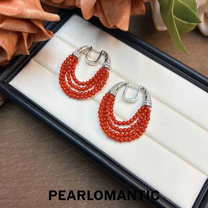 [New Year] Italian Natural Coral 2-2.5mm Round Multi-layer Earrings w/ S925