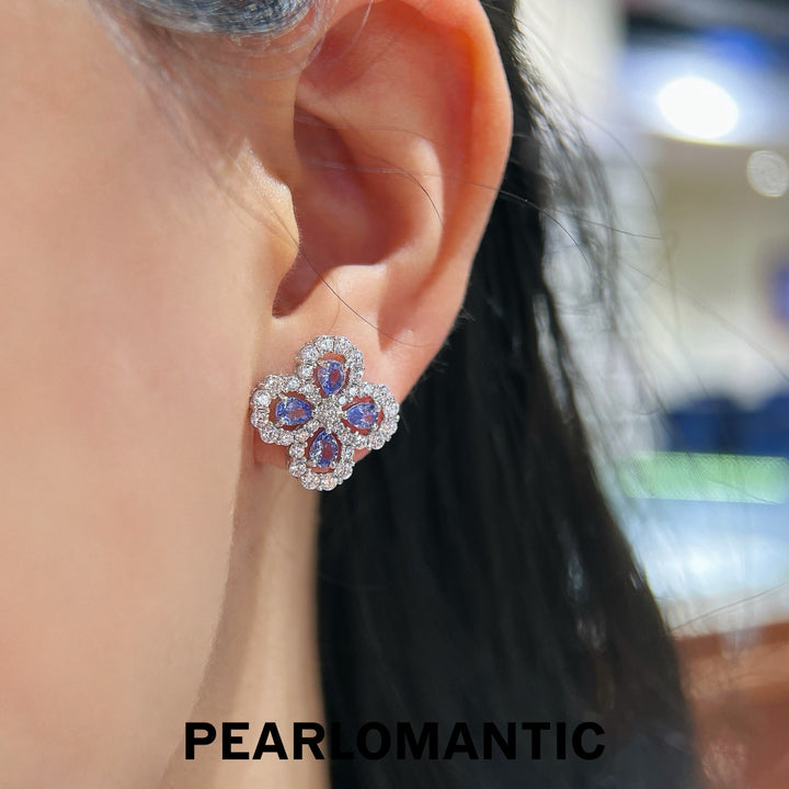 [618 Sale] 1.2ct Tanzanite Four Leaf Clover Stud Earrings w/ S925 Silver
