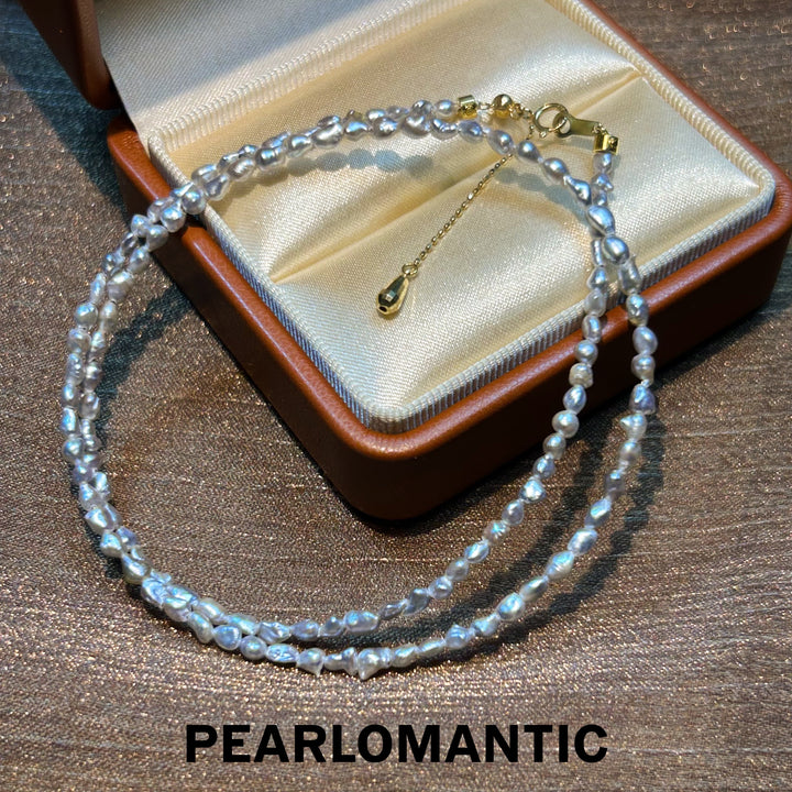 [Fine Jewelry] 18k Gold &  Australian White Keshi Silver Icy Sheen Adjustable Necklace