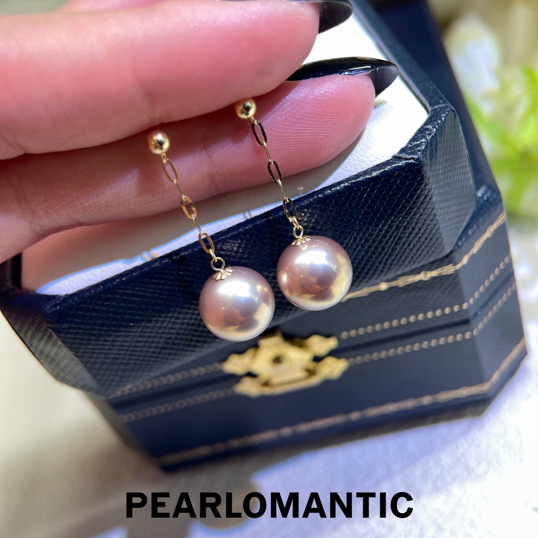 [Fine Jewelry] Rose Mirror 18K Gold Metallic Freshwater Pearl Chain Drop Earrings