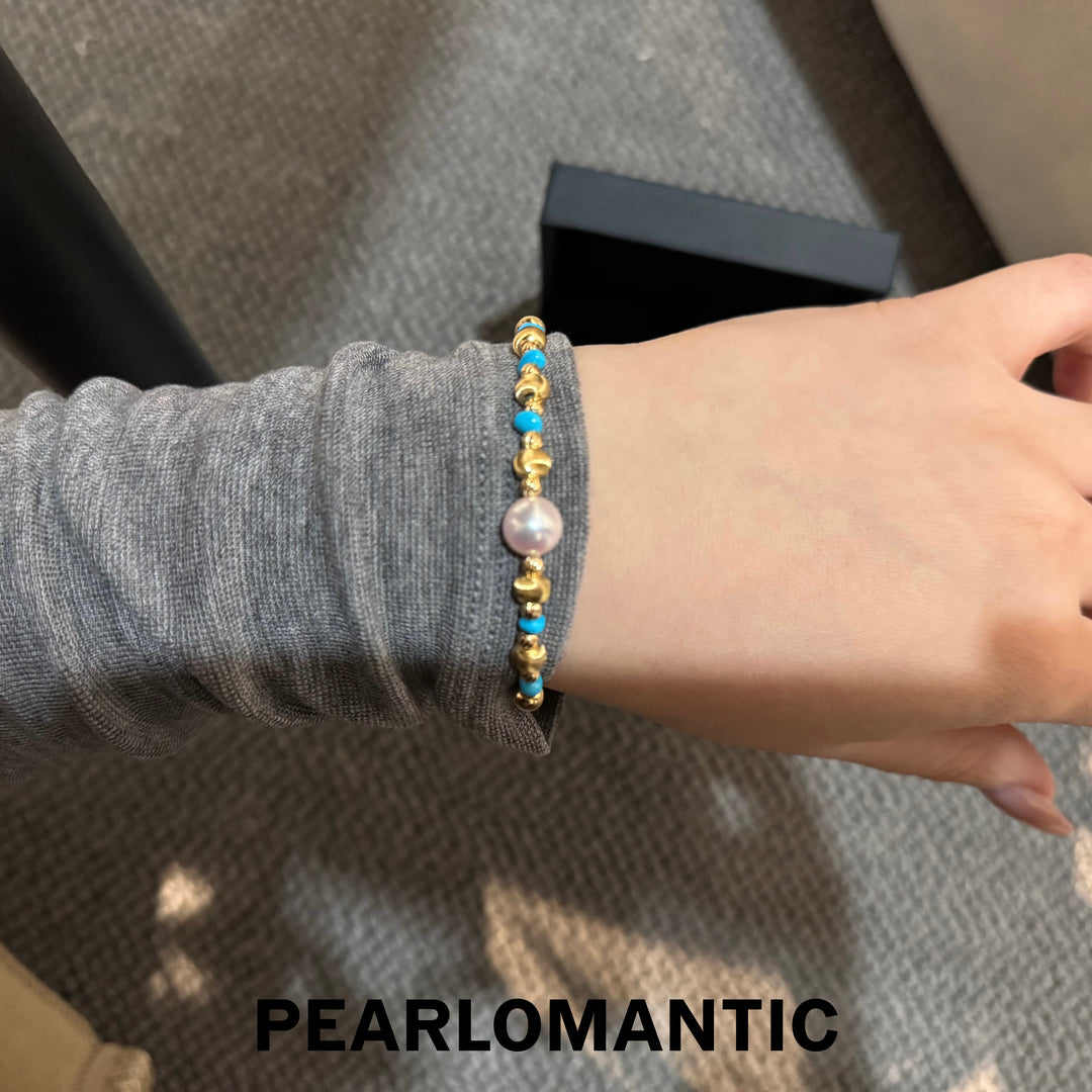 [Designer's Choice] Akoya Pearl & Turquoise & Cat Eye Luminous Trail Bracelet