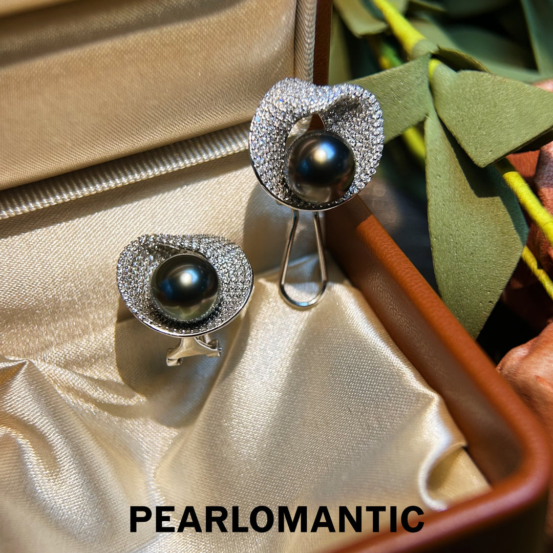 [Designer's Choice] Tahitian Black Pearl Obsidian Bloom S925 Silver Ear Clips