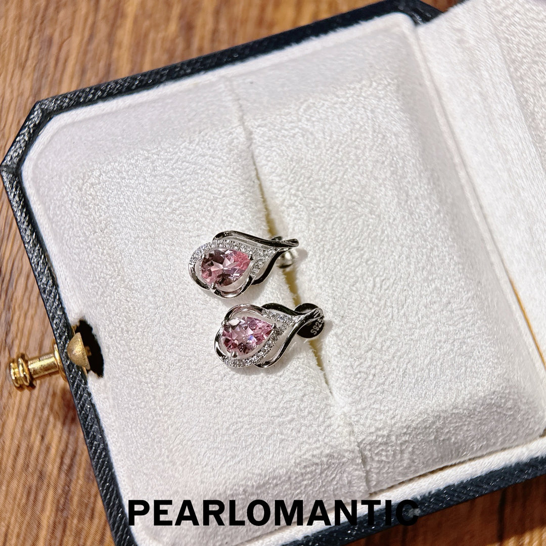 [618 Sale] Feather Design Pink Tourmaline Stud Earrings in S925 Silver