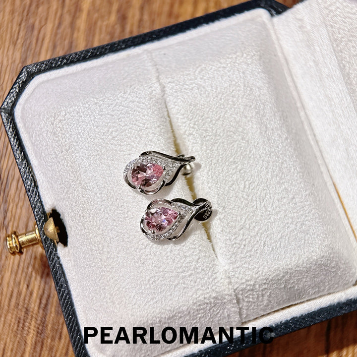[618 Sale] Feather Design Pink Tourmaline Stud Earrings in S925 Silver