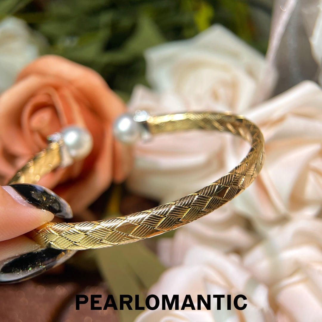 [Fine Jewelry] Golden Embrace 9–10mm 4A+ Australian White South Sea Pearl Italian S925 Bangle