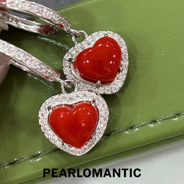 [Designer’s Choice] Sweetheart Aka Japan Coral Heart Earrings S925 Silver