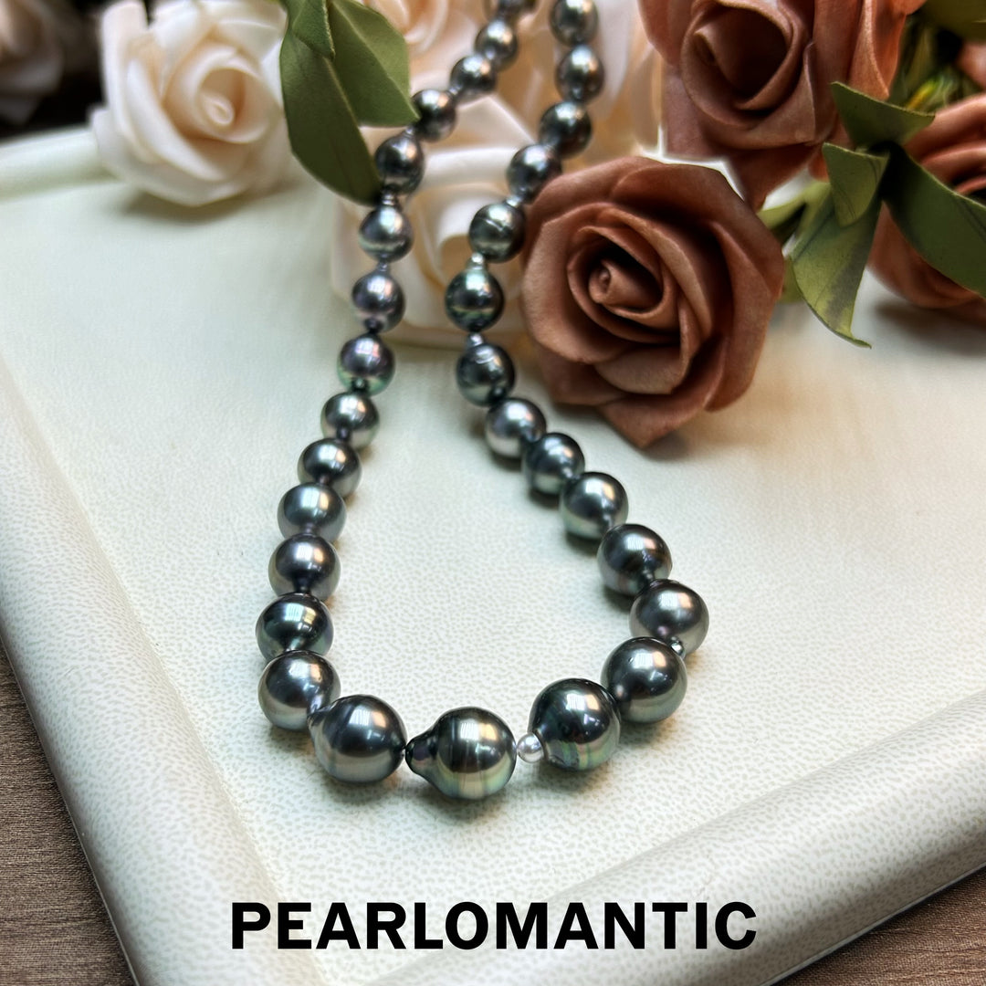 [New Year] Tahitian Black Baroque Pearl 9-11mm Green Color Classic Necklaces w/ S925