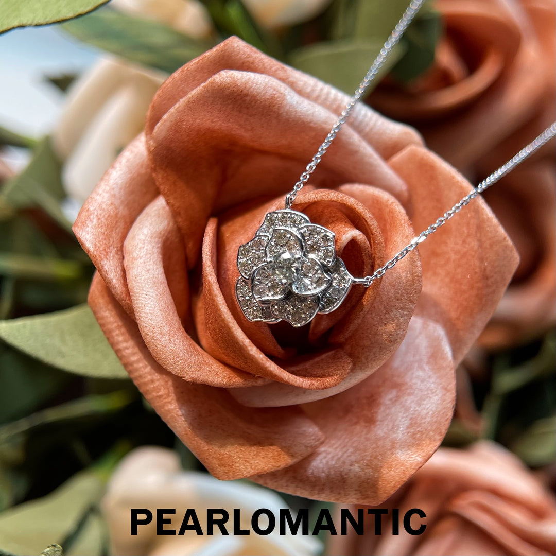 [Fine Jewelry] 18K White Gold Diamond Rose Bloom Adjustable 45cm Necklace