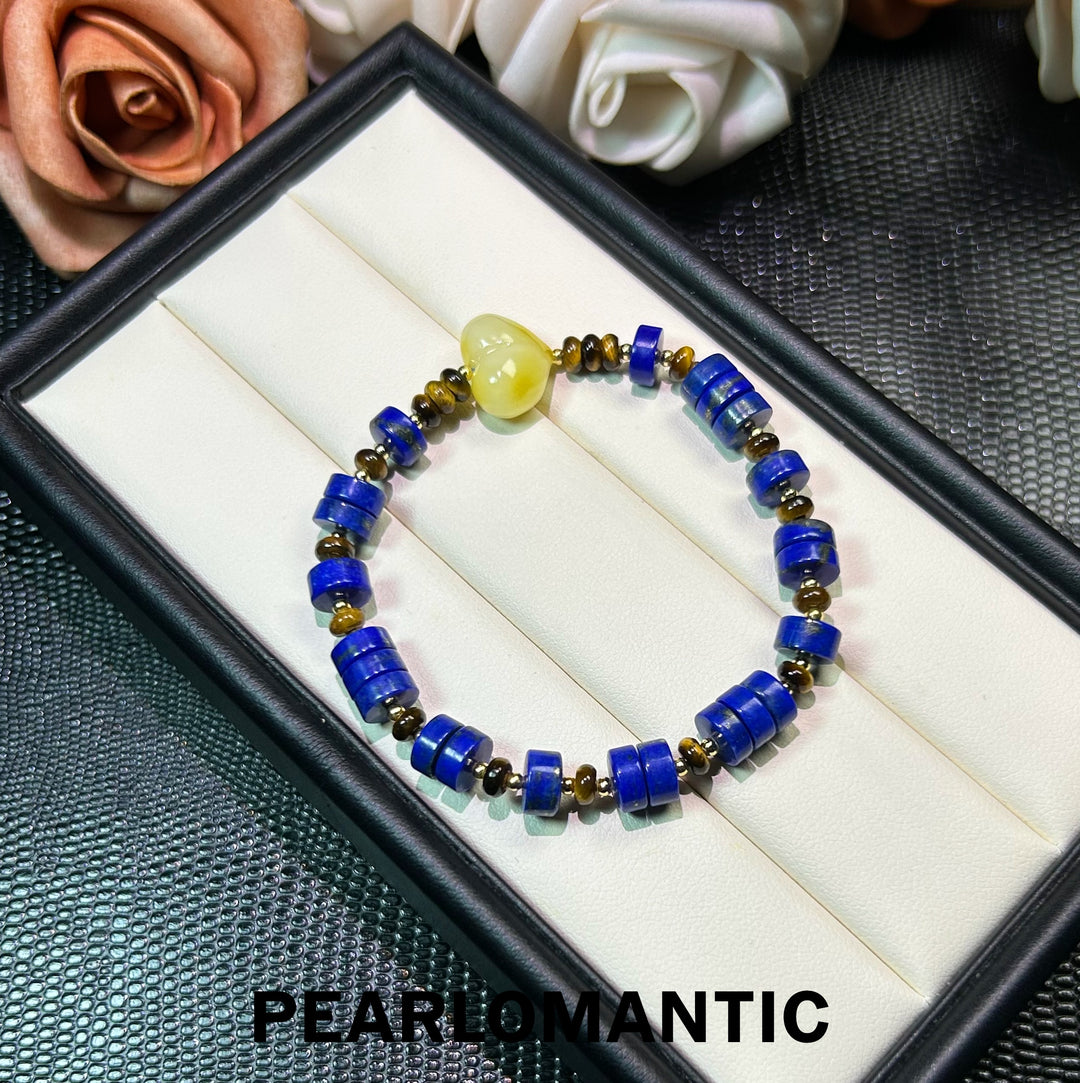[Everyday Essentials] Soulful Echoes Radiant Beeswax Heart &amp; Tiger’s Eye Bracelet w/ S925 Silver