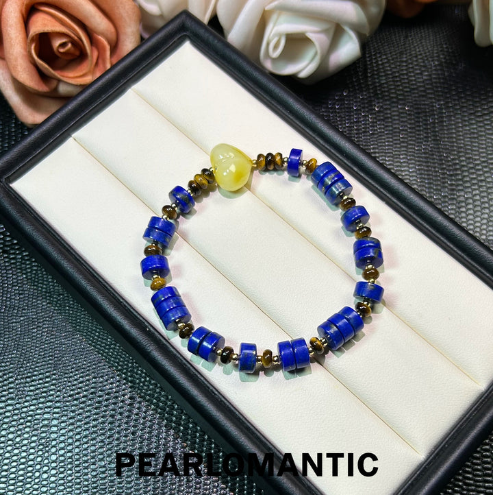 [Everyday Essentials] Soulful Echoes Radiant Beeswax Heart &amp; Tiger’s Eye Bracelet w/ S925 Silver