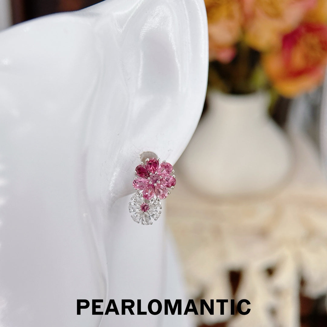[618 Sale] Natural Tourmaline Gradient Double Flower Stud Earrings