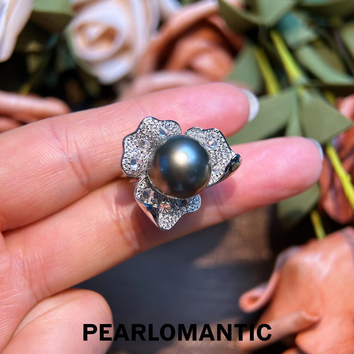 [Designer's Choice] Tahitian Black Pearl Midnight Bloom Adjustable Silver Ring
