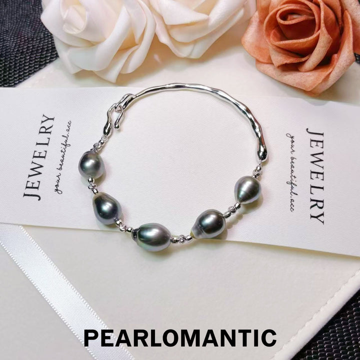[Designer’s Choice] Tahitian Baroque Pearl 9–10mm S925 Silver Open Cuff Bracelet