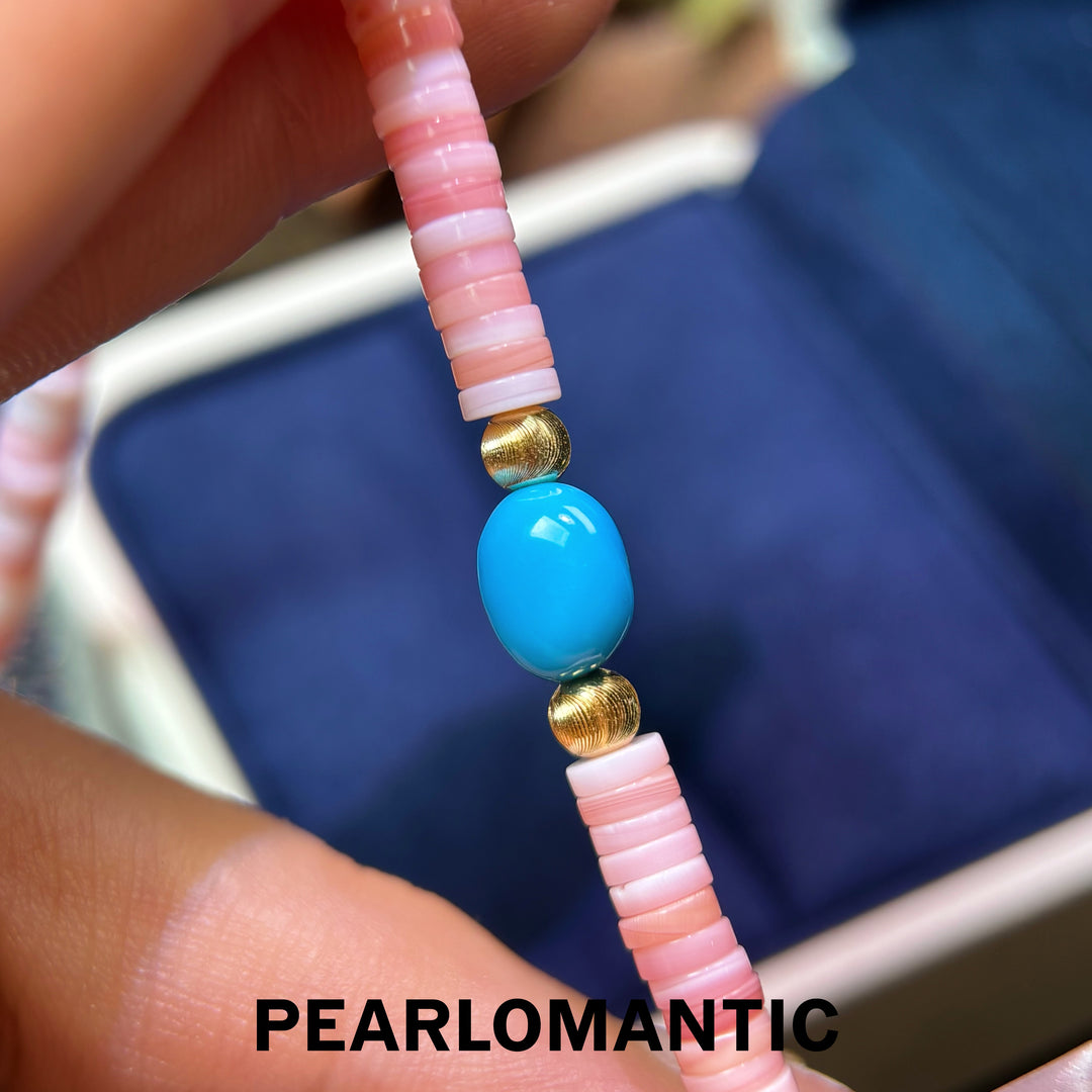 [Designer’s Choice] Blush Harmony Conch Shell &amp; Sleeping Beauty Turquoise Bracelet
