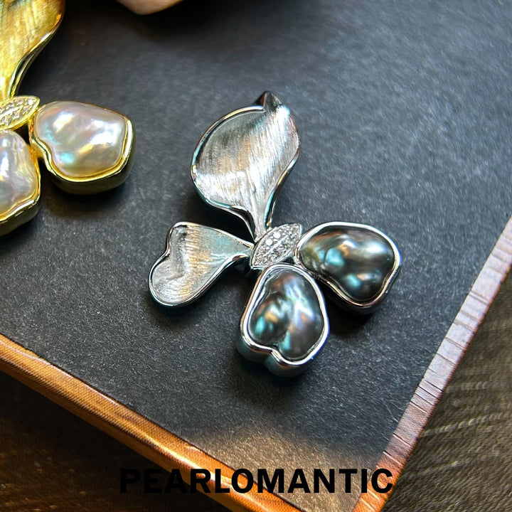 [Designer's Choice] Tahitian Black Pearl Keshi Mirage Butterfly Pendants w/ S925 Silver