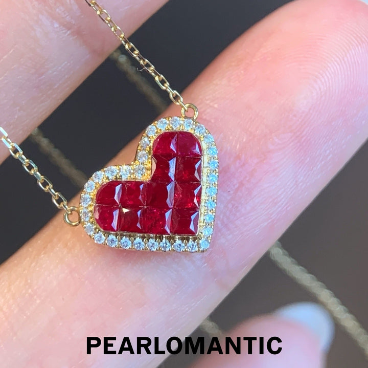 [Fine Jewelry] 18k Gold & Diamonds Eternal Flame of Love – Ruby Heart Pendants