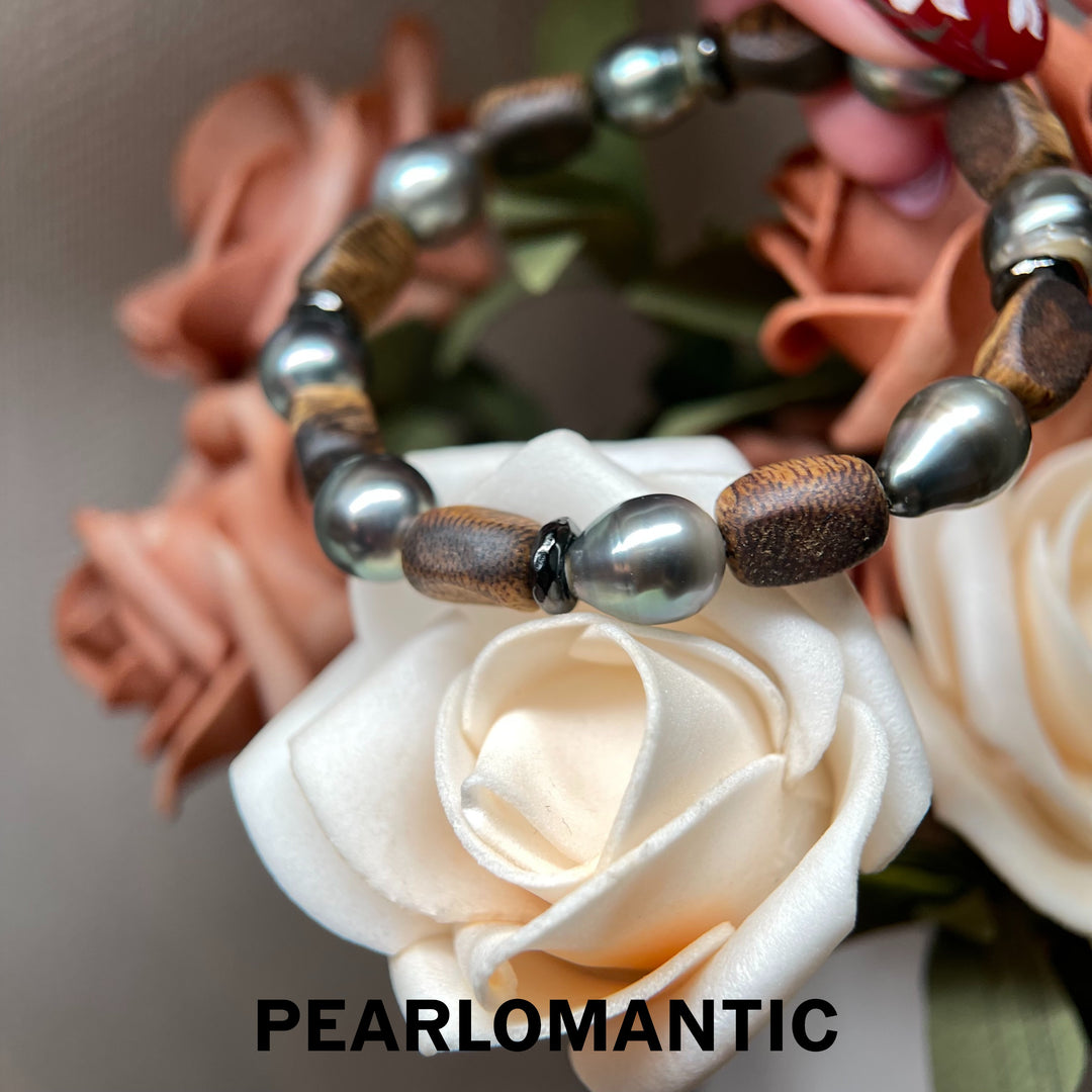 [618 Sale] Natural Sandalwood Tahitian Pearl Bracelet w/ S925 Silver