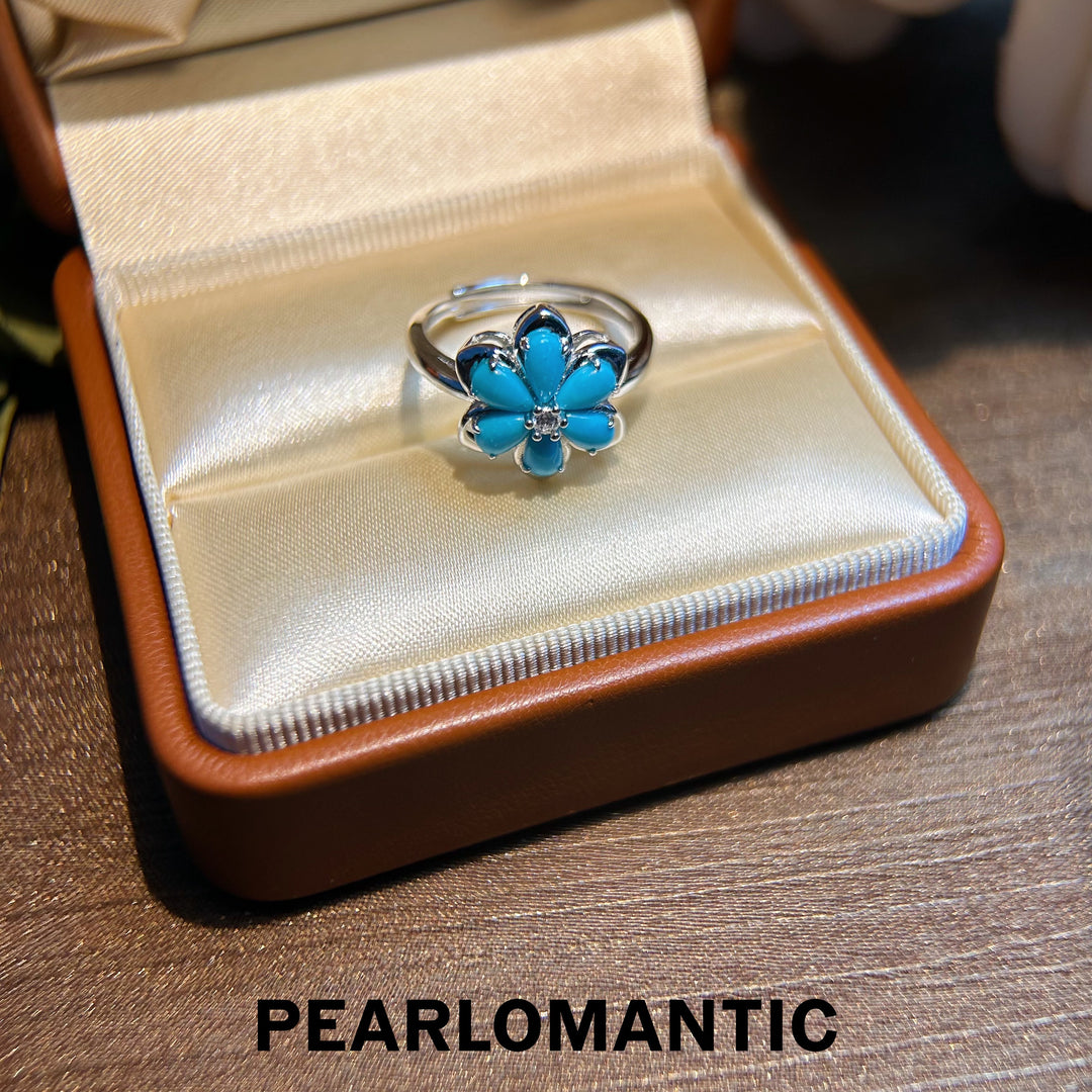 [Designer's Choice] Turquoise Azure Bloom Adjustable S925 Ring