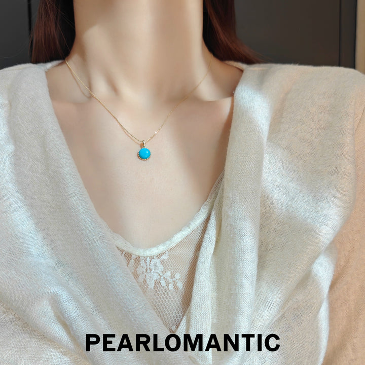 [618 Sale] 1.8ct American Turquoise Round Pendant w/ 18K Gold Clasp