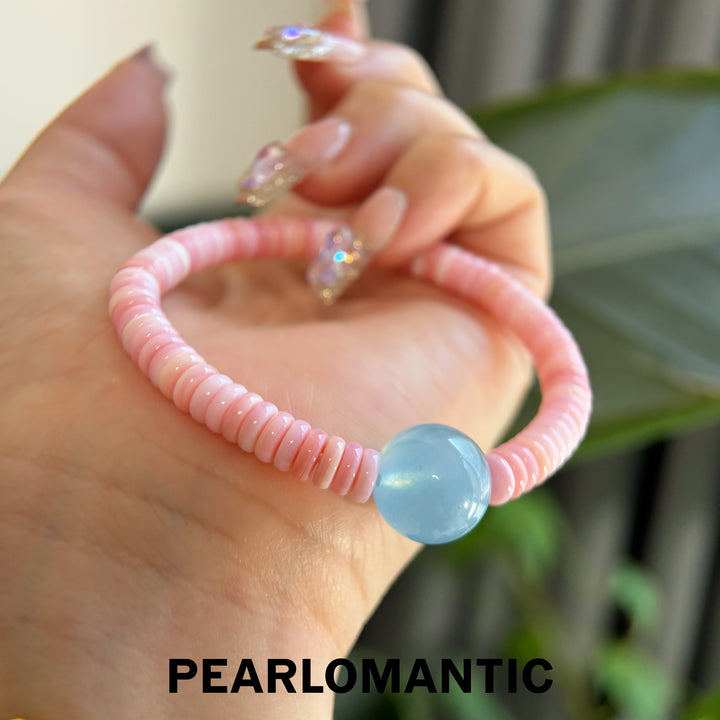 [Designer’s Choice] Blush Aqua Top-Level Conch Shell &amp; 14mm Aquamarine Bracelet
