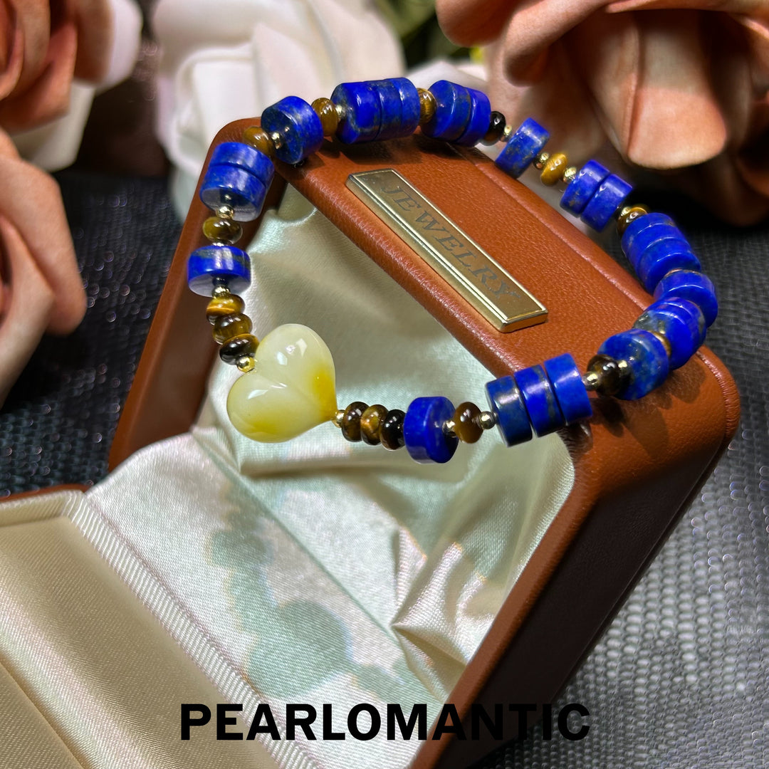 [Everyday Essentials] Soulful Echoes Radiant Beeswax Heart &amp; Tiger’s Eye Bracelet w/ S925 Silver