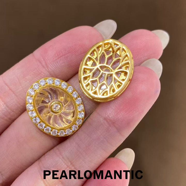 [Designer’s Choice] Golden Spiral S925 Gold-Plated White Quartz &amp; Zirconia Stud Earrings