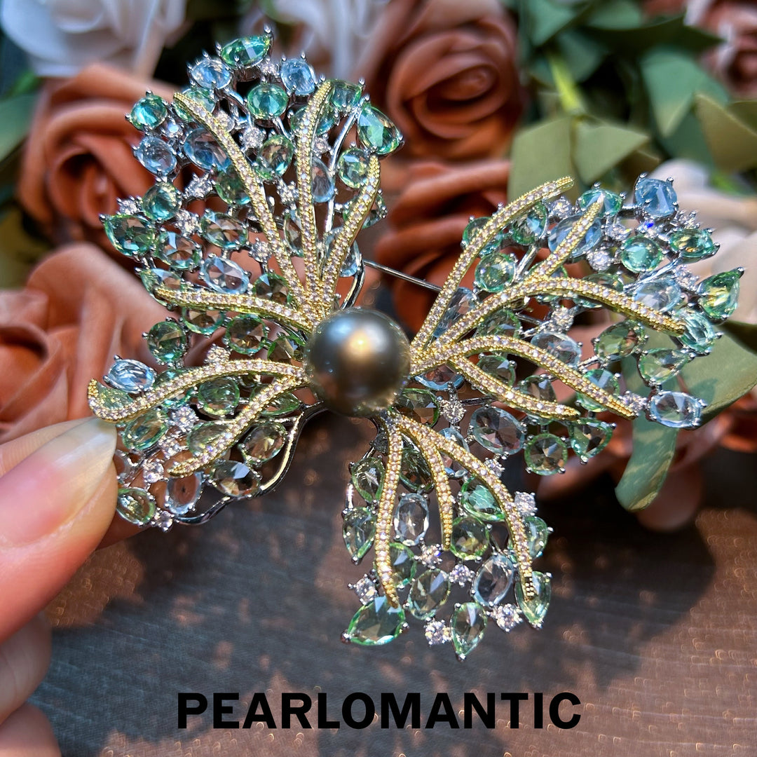 [Designer's Choice] Tahitian Pearl Platinum Gray Rare Color Butterfly Brooches