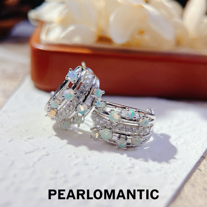 [Designer’s Choice] Aurora Cascade Natural Opal S925 Silver Multi-Row Hoop Earrings