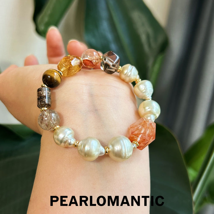 [Designer's Choice] South Sea Golden Baroque Pearl & Crystal Golden Ripple Bracelet (5)