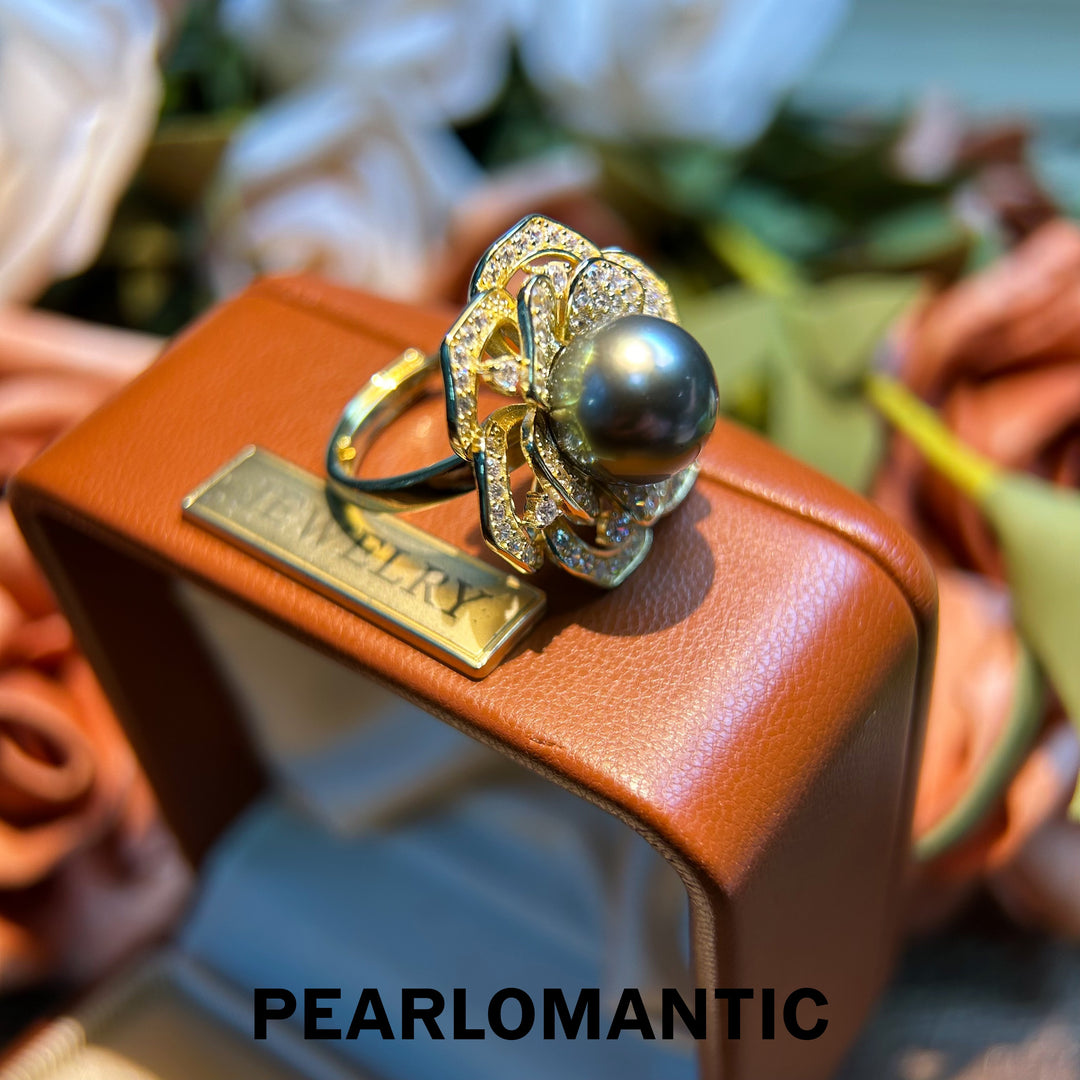 [Designer's Choice] Tahitian Black Pearl Peacock Mirage Adjustable Silver Ring