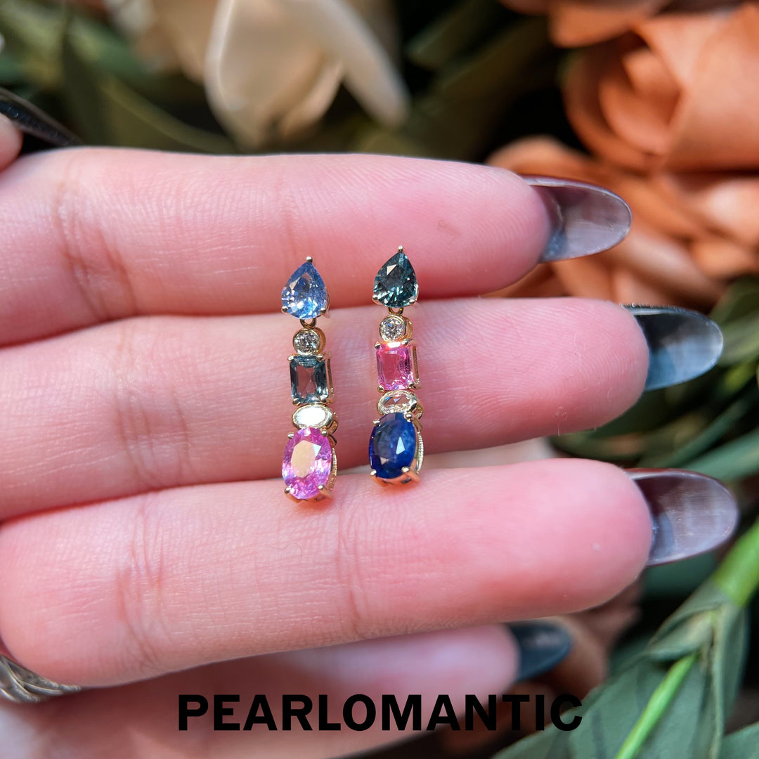 [Fine Jewelry] Solitary Gemdrop 18K Gold Earrings with Rainbow Colorful Sapphires