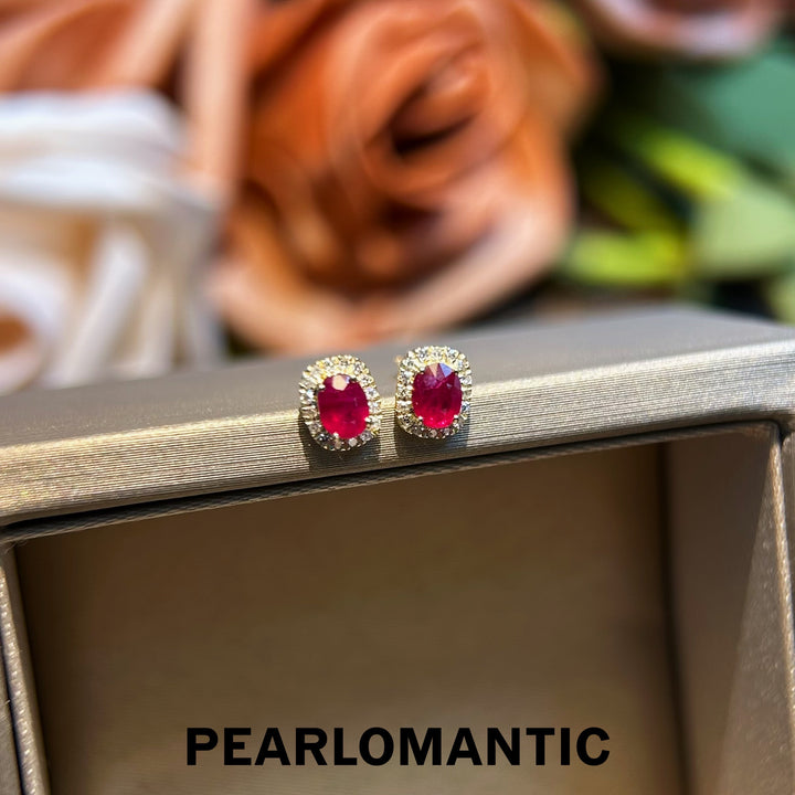 [Fine Jewelry] 18K Gold Pigeon Blood Ruby (0.5ct) & Diamond (0.1ct) Stud Earrings