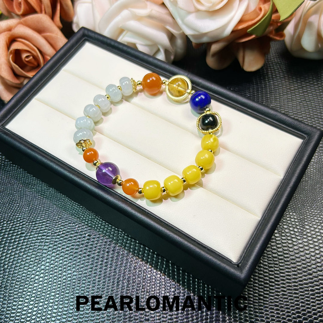 [Elección del Diseñador] Brazalete artesanal Eternal Bloom con piedras preciosas multicolores y jade tallado