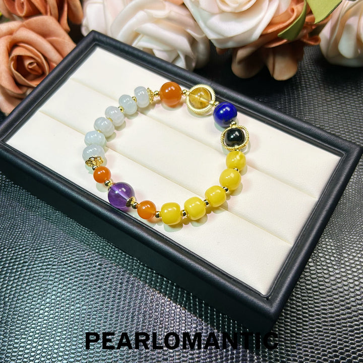 [Elección del Diseñador] Brazalete artesanal Eternal Bloom con piedras preciosas multicolores y jade tallado