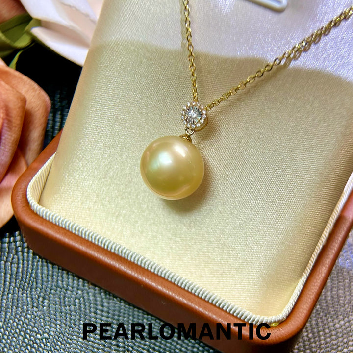[Fine Jewelry] 14-15mm Golden Pearl Pendant w/ Diamond Accent