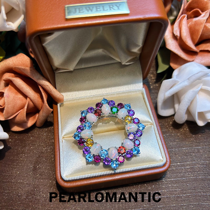 [Designer's Choice] The-one-of-kind Rainbow Halo Opal Multi-Gem Brooch