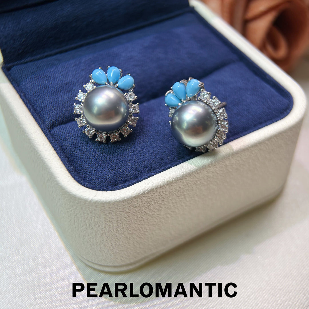 [Designer’s Choice] Ocean Bloom 10–11mm 4A Tahitian Pearl Floral Halo Stud Earrings